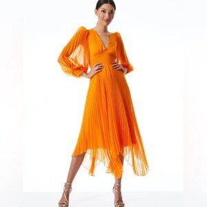 Alice + Olivia SION PLEATED MIDI DRESS